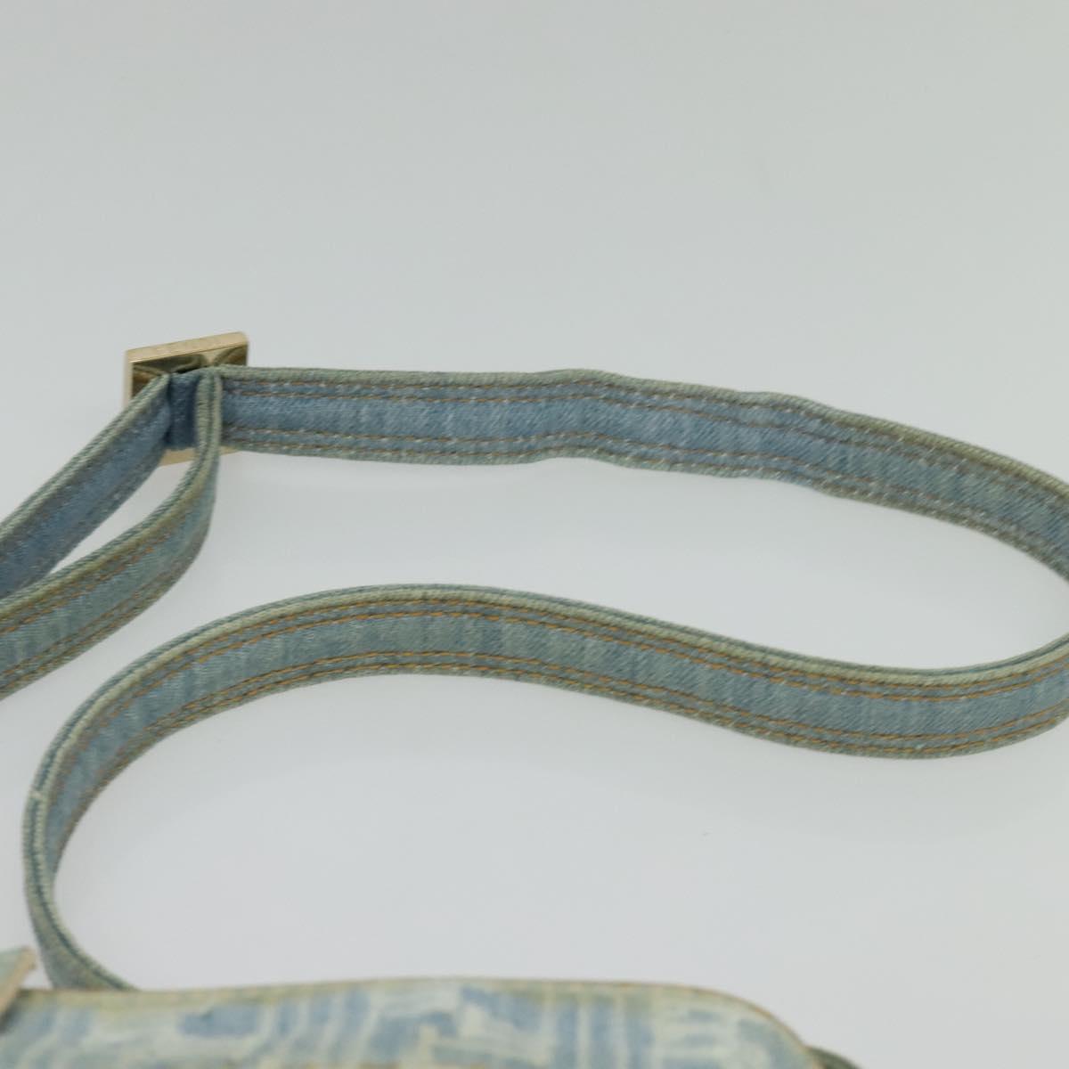 FENDI Zucca Canvas Shoulder Bag Denim Light Blue Gold Auth 140722