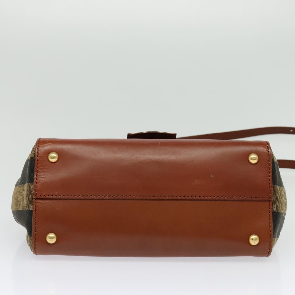 FENDI Pecan Canvas Hand Bag 2way Black Brown Auth 140723