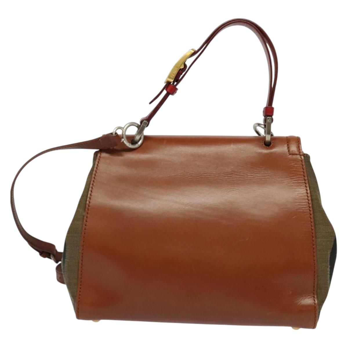 FENDI Pecan Canvas Hand Bag 2way Black Brown Auth 140723