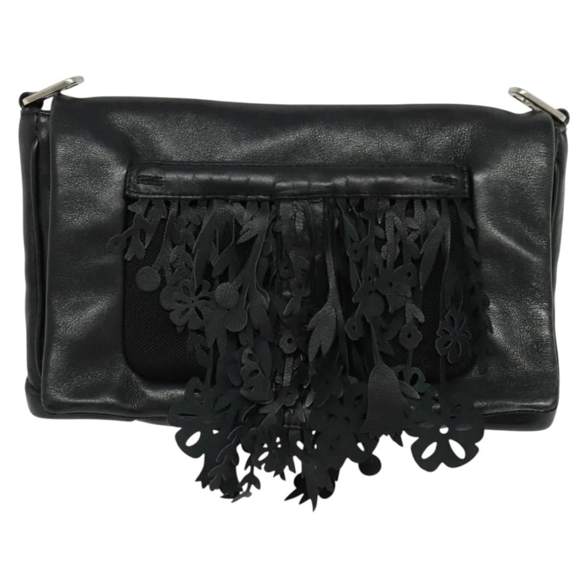 PRADA Shoulder Bag Leather Black Silver Auth 140724