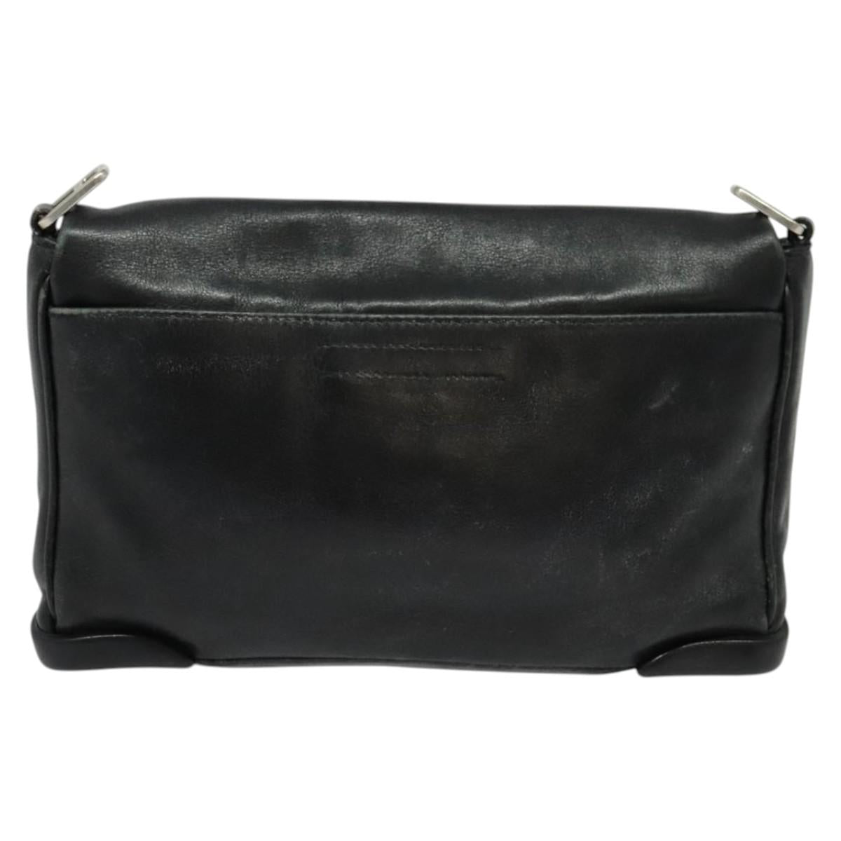 PRADA Shoulder Bag Leather Black Silver Auth 140724