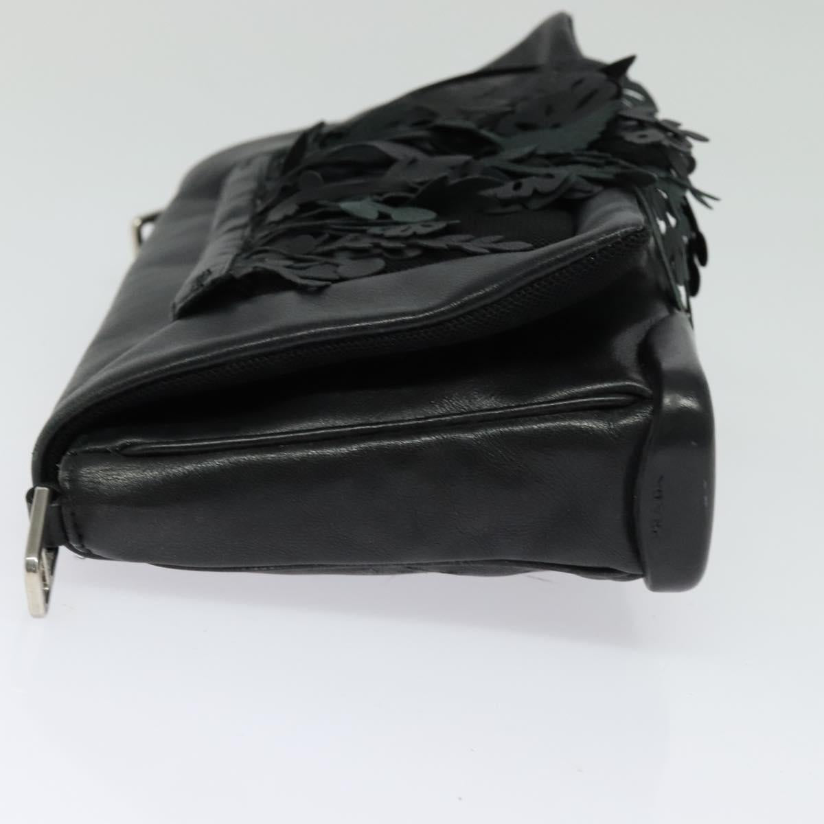 PRADA Shoulder Bag Leather Black Silver Auth 140724
