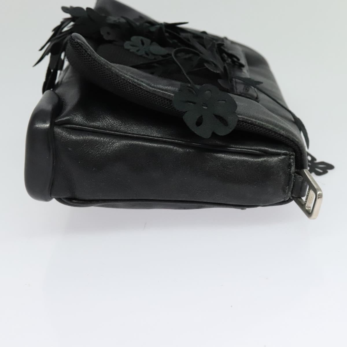 PRADA Shoulder Bag Leather Black Silver Auth 140724