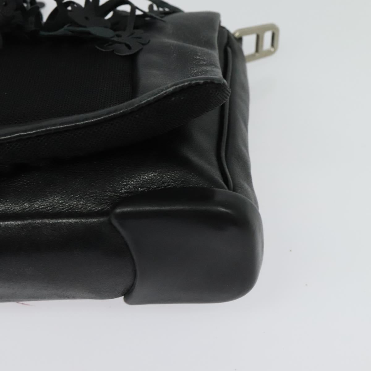 PRADA Shoulder Bag Leather Black Silver Auth 140724