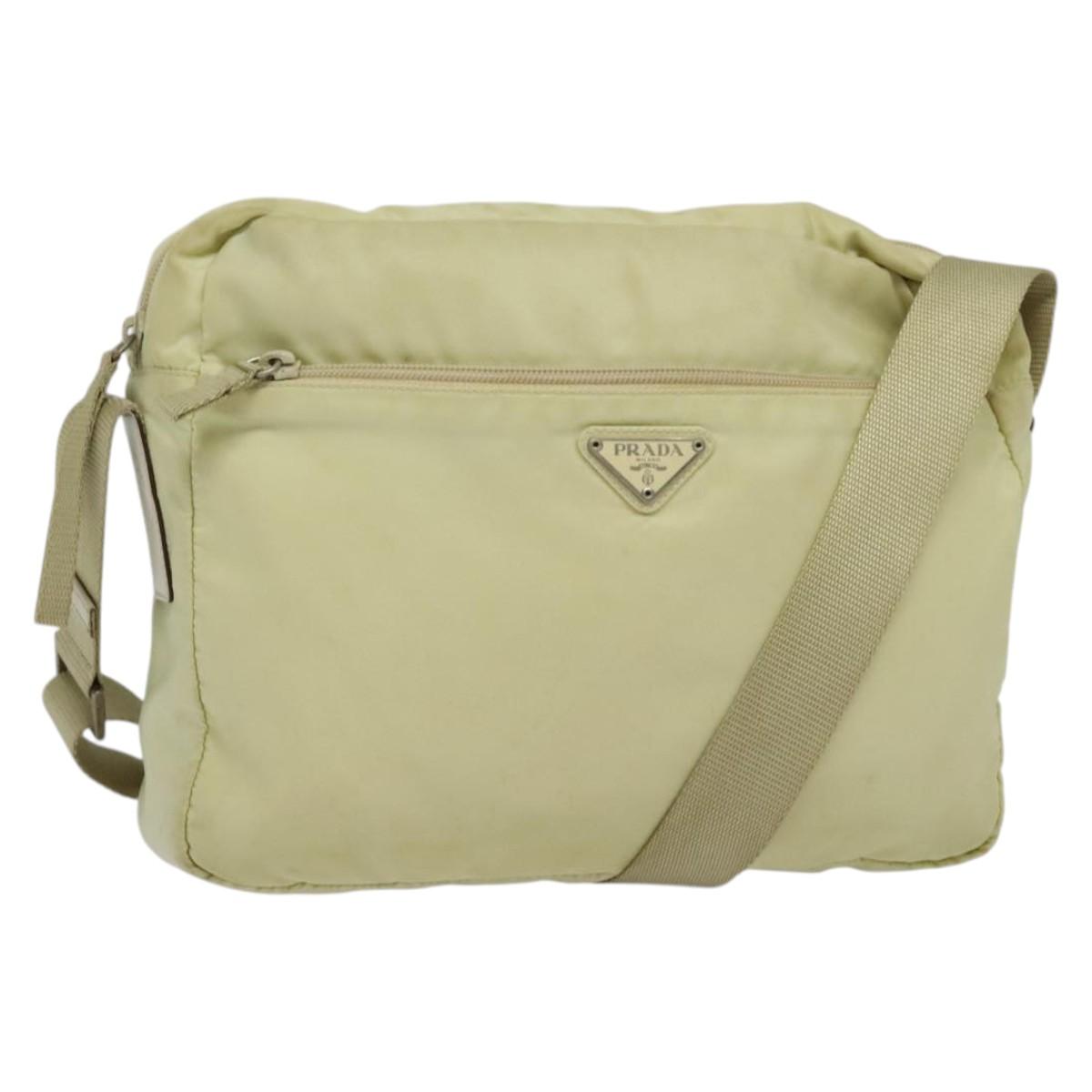 PRADA Shoulder Bag Nylon Beige Silver Auth 140725