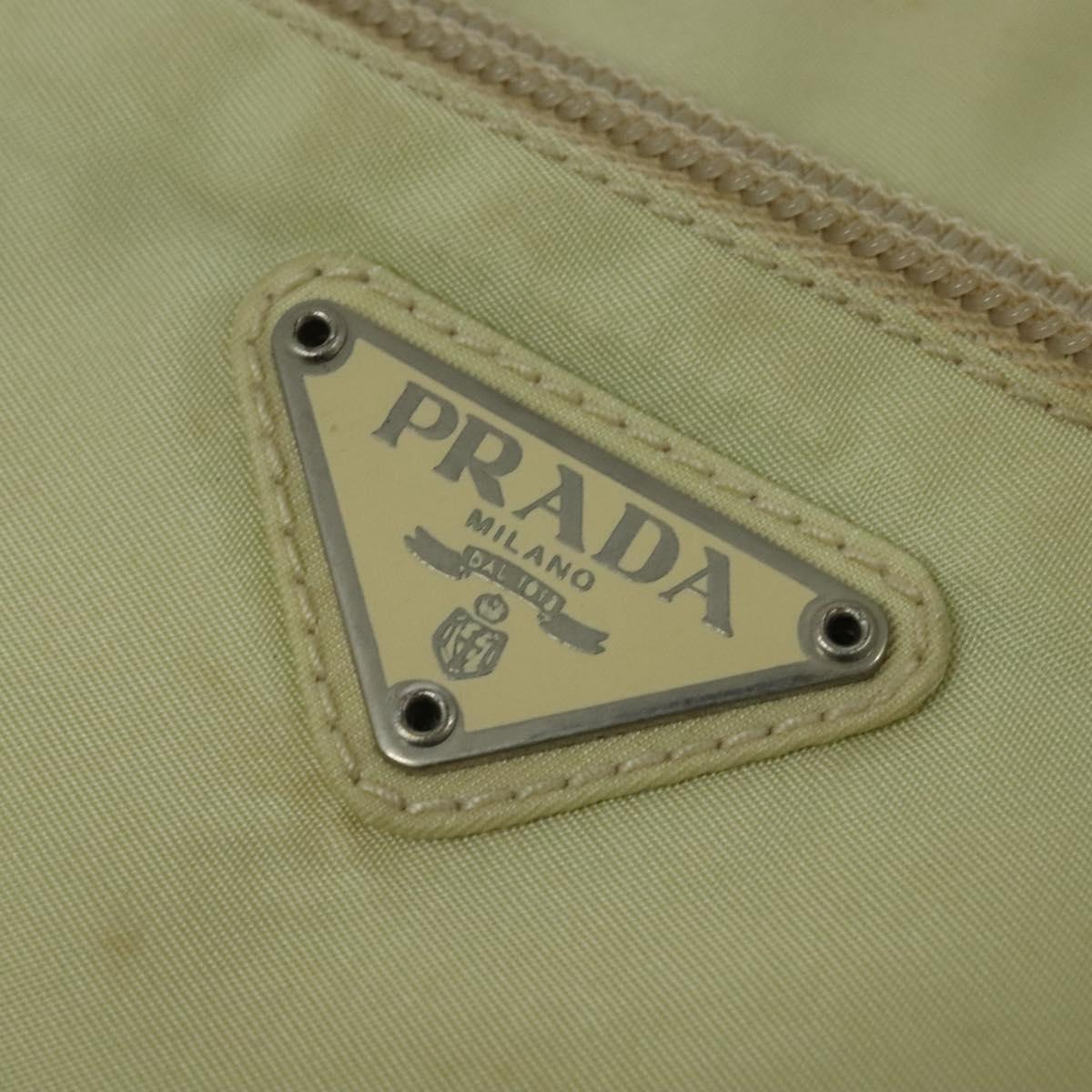 PRADA Shoulder Bag Nylon Beige Silver Auth 140725
