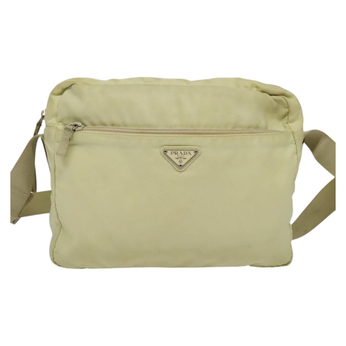PRADA Shoulder Bag Nylon Beige Silver Auth 140725