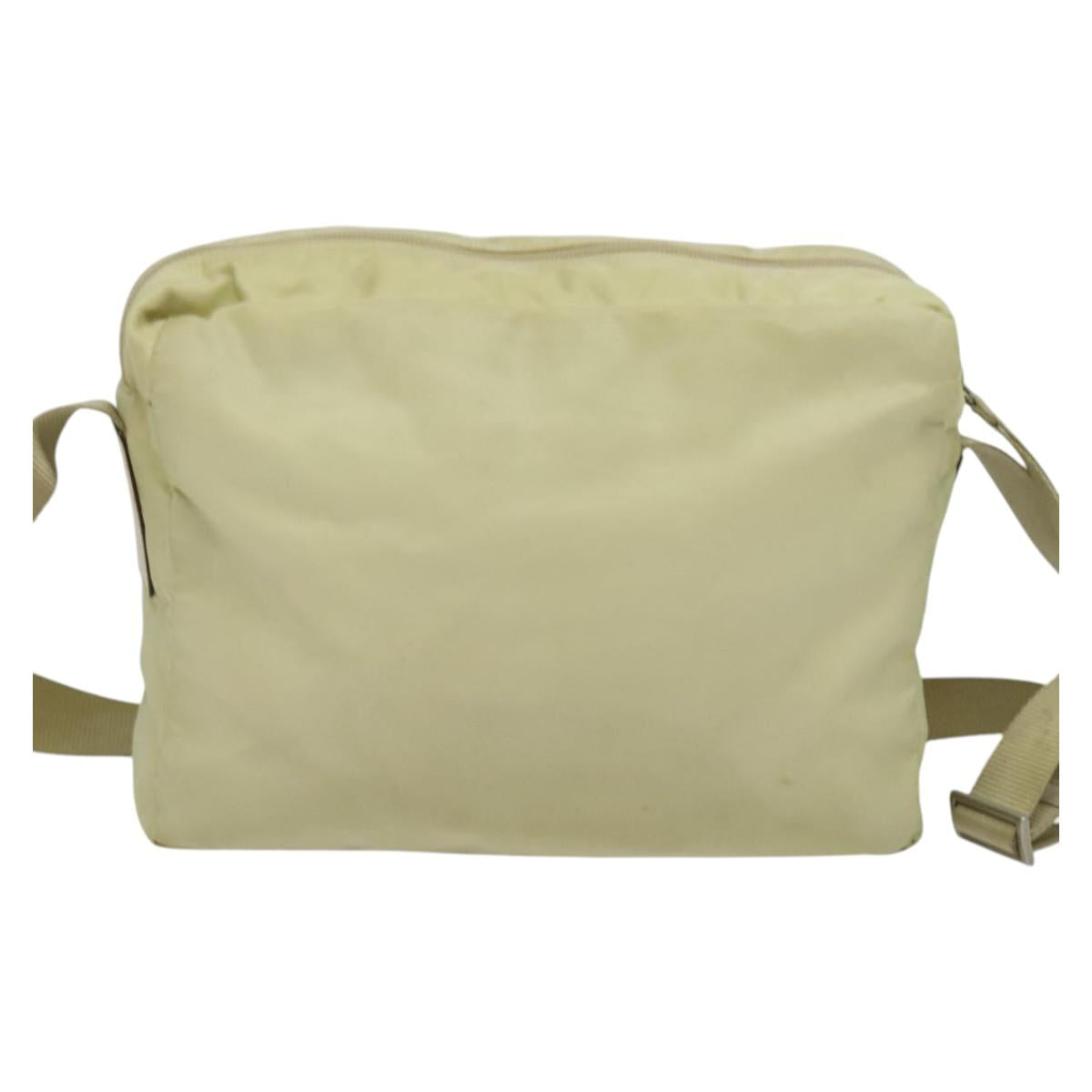 PRADA Shoulder Bag Nylon Beige Silver Auth 140725