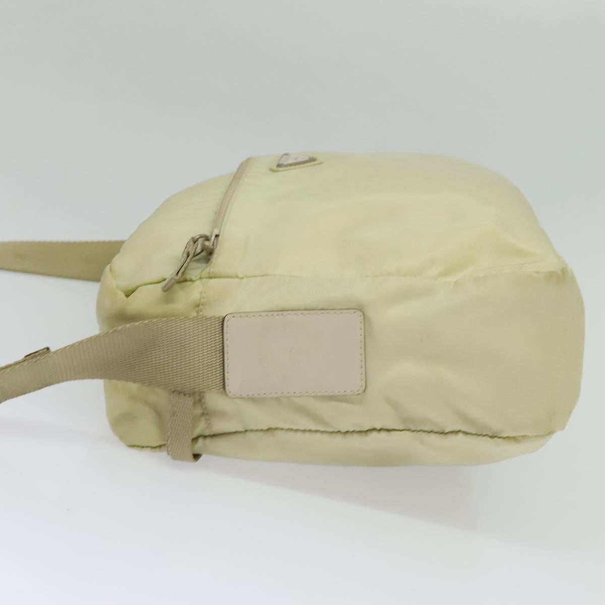 PRADA Shoulder Bag Nylon Beige Silver Auth 140725