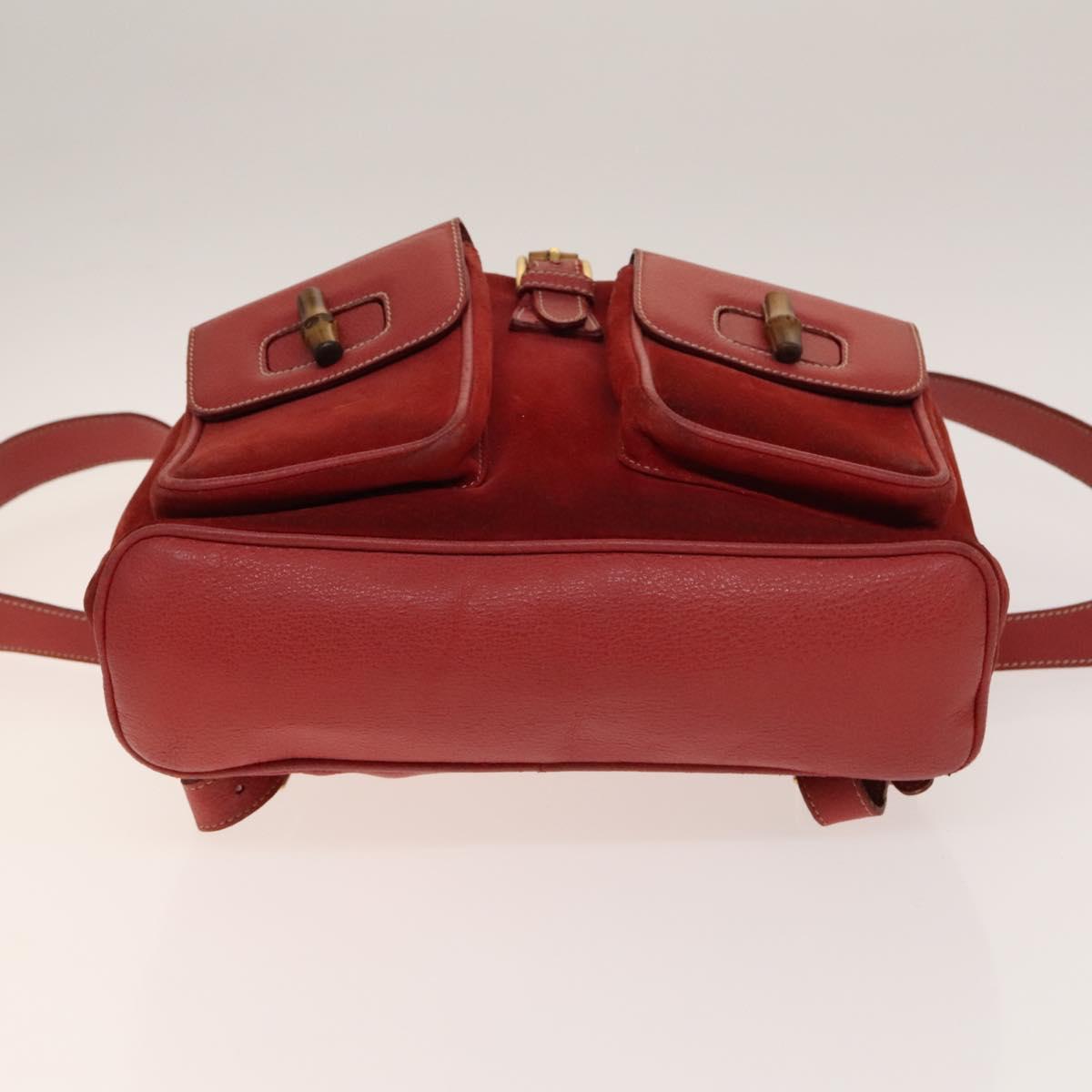 GUCCI Bamboo Backpack Suede Red Gold 003 2058 0016 Auth 140726