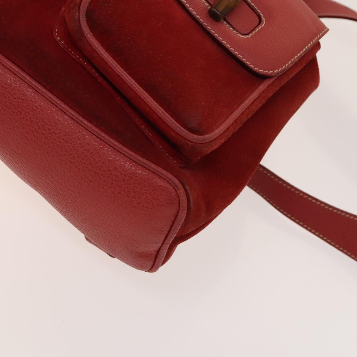 GUCCI Bamboo Backpack Suede Red Gold 003 2058 0016 Auth 140726