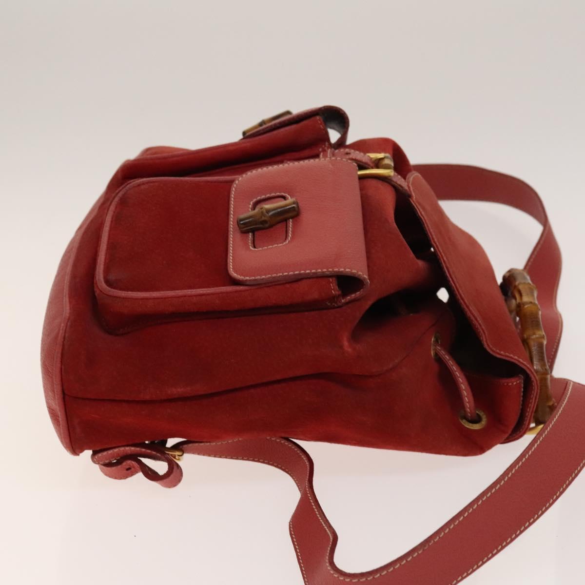 GUCCI Bamboo Backpack Suede Red Gold 003 2058 0016 Auth 140726