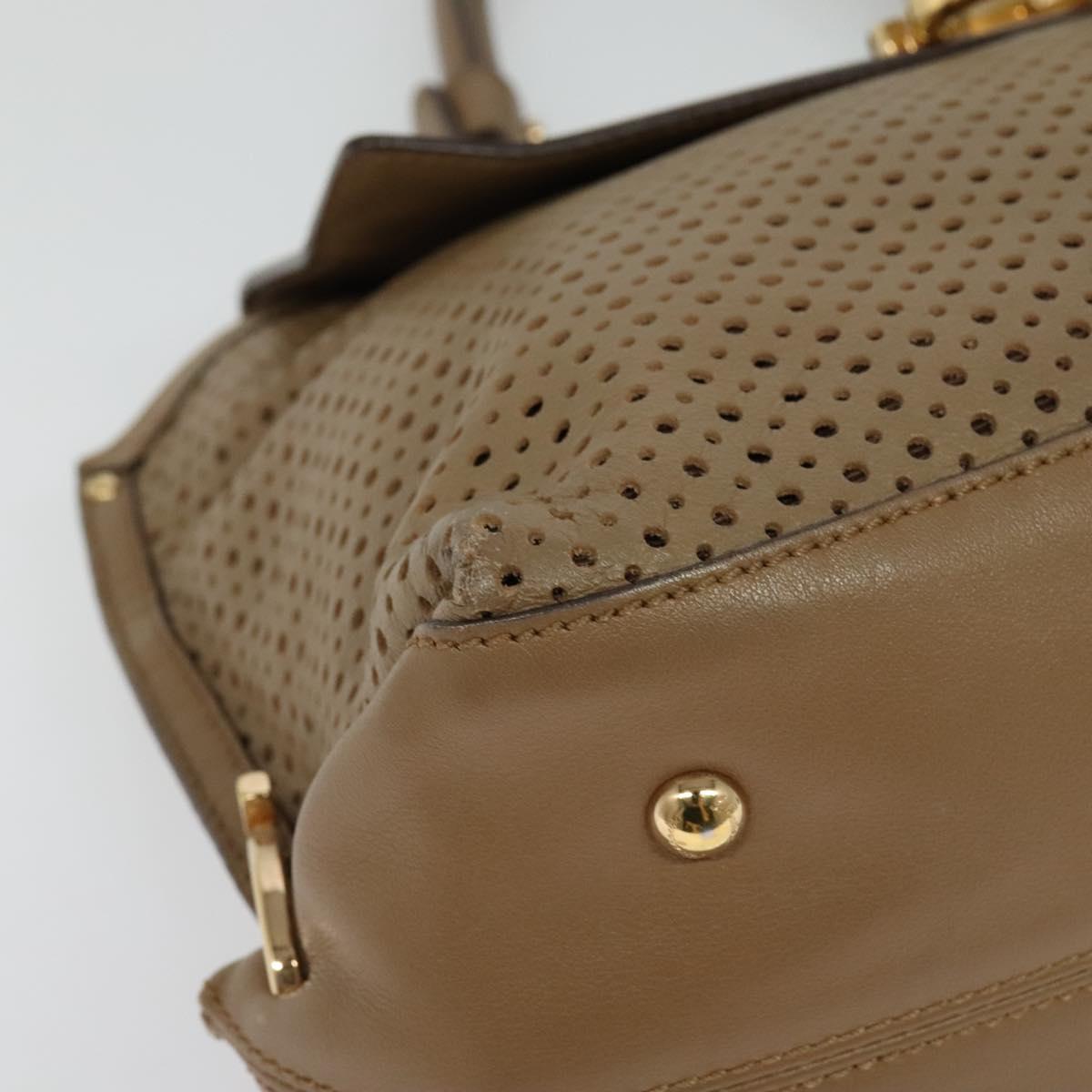 Salvatore Ferragamo Gancini Hand Bag Punching leather Brown Gold Auth 140750