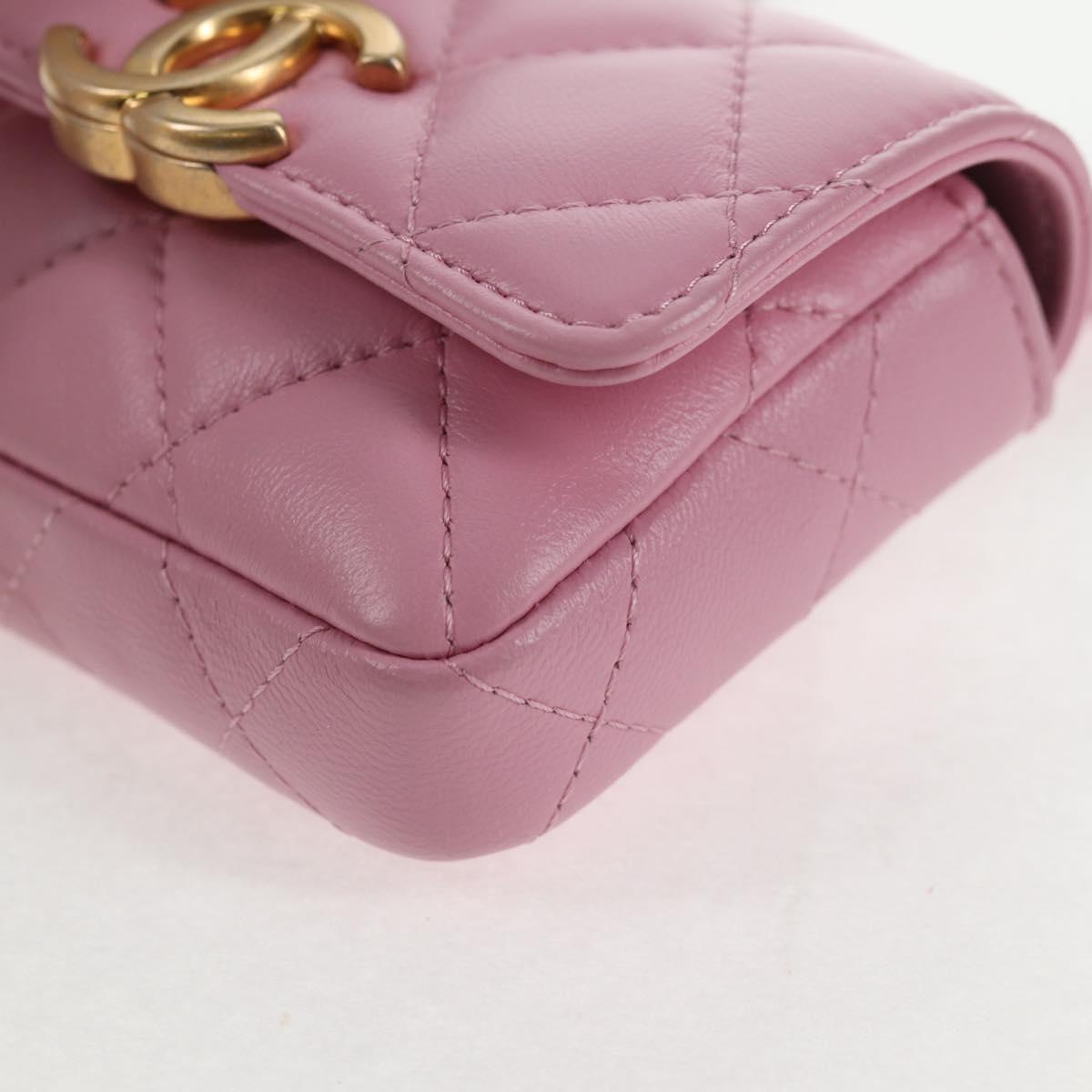 CHANEL Matelasse Chain Shoulder Bag Lamb Skin Pink Gold CC Auth 140756SAM