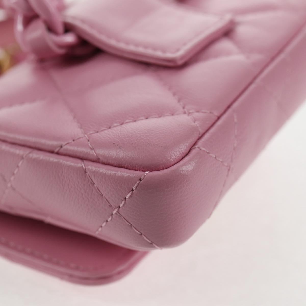 CHANEL Matelasse Chain Shoulder Bag Lamb Skin Pink Gold CC Auth 140756SAM