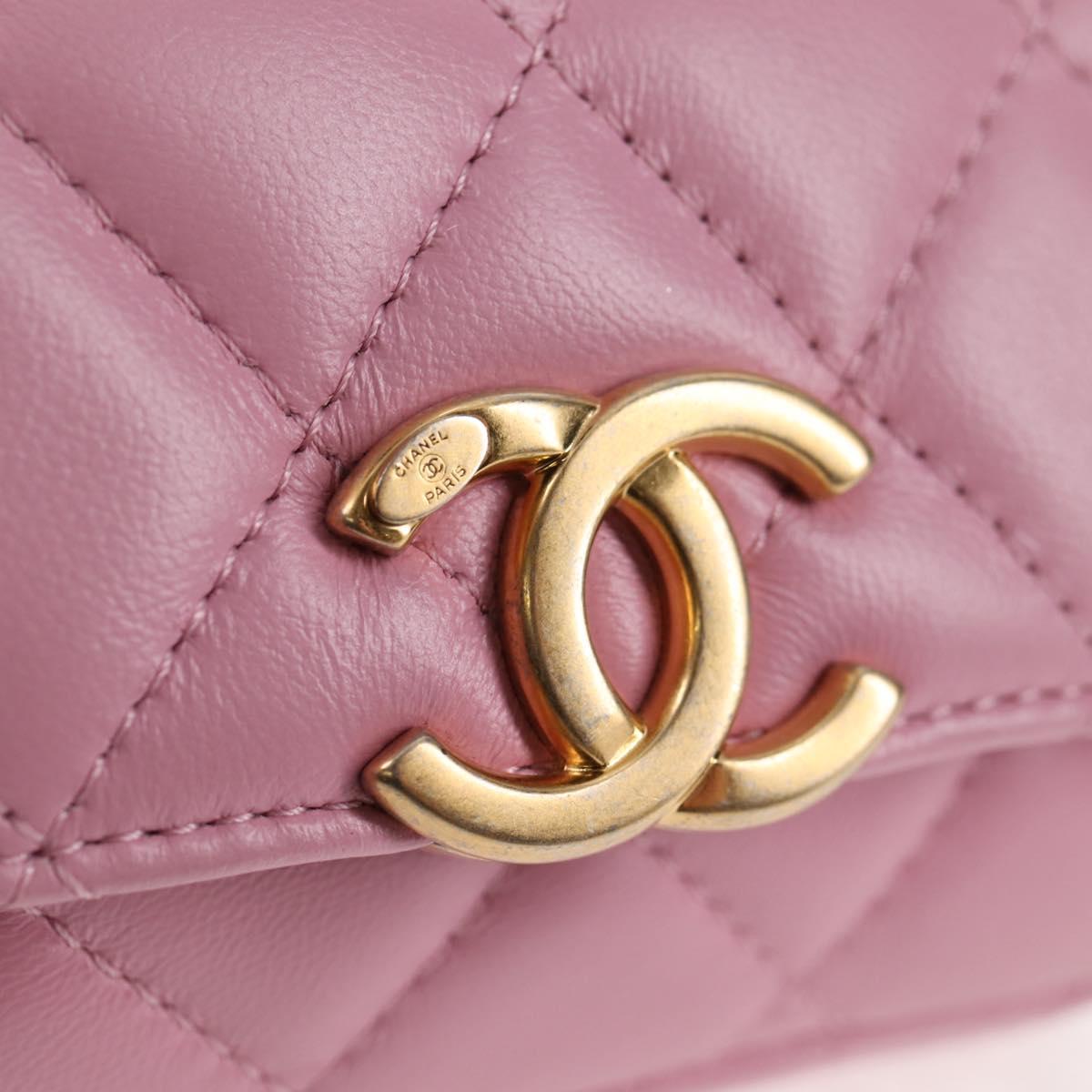 CHANEL Matelasse Chain Shoulder Bag Lamb Skin Pink Gold CC Auth 140756SAM