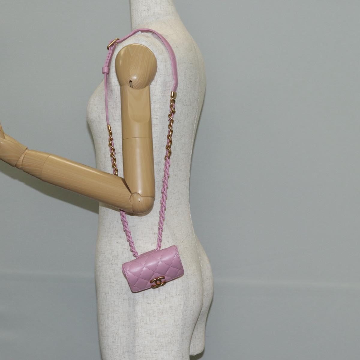 CHANEL Matelasse Chain Shoulder Bag Lamb Skin Pink Gold CC Auth 140756SAM