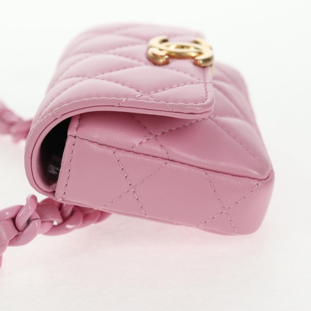 CHANEL Matelasse Chain Shoulder Bag Lamb Skin Pink Gold CC Auth 140756SAM