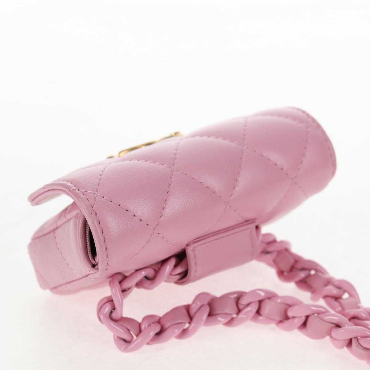 CHANEL Matelasse Chain Shoulder Bag Lamb Skin Pink Gold CC Auth 140756SAM