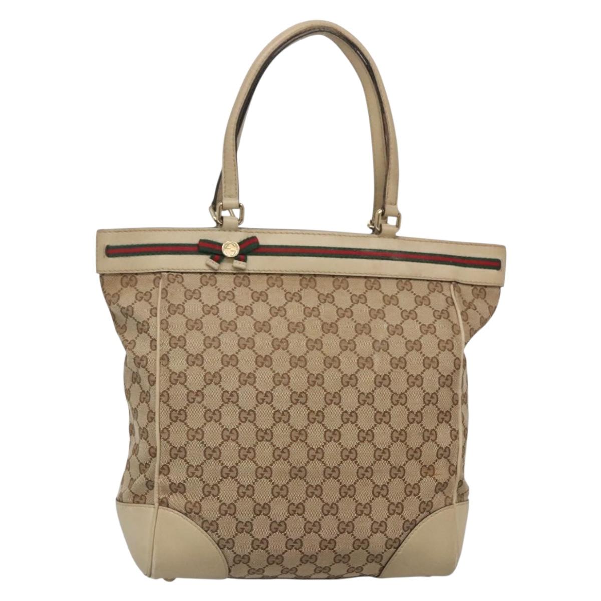 GUCCI GG Canvas Web Sherry Line Tote Bag Beige Gold 257062 Auth 140783