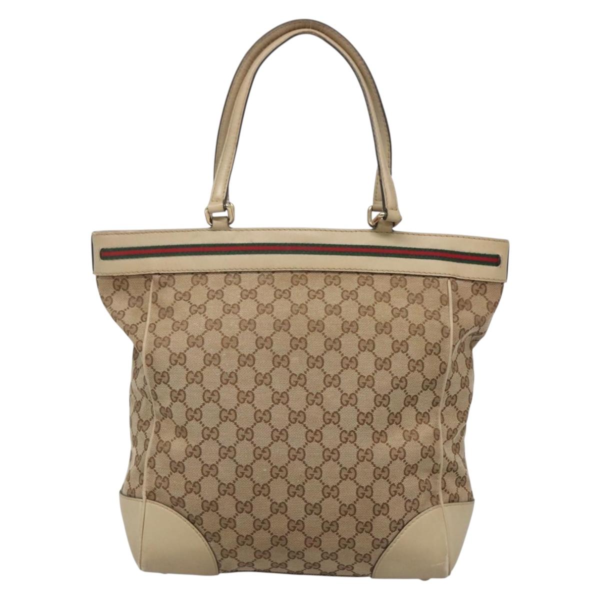 GUCCI GG Canvas Web Sherry Line Tote Bag Beige Gold 257062 Auth 140783