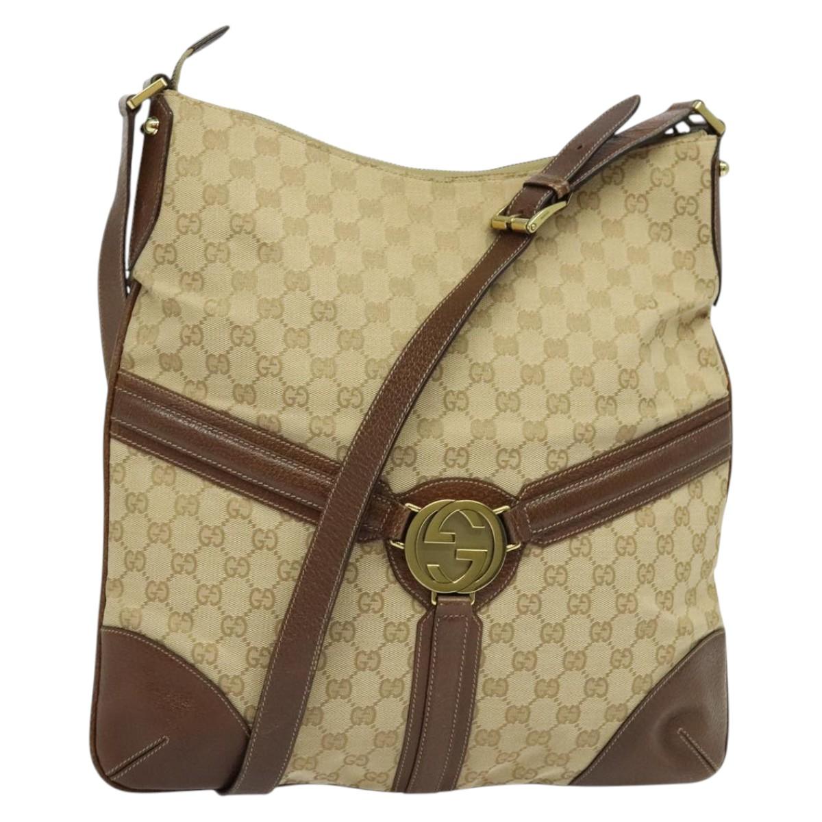 GUCCI GG Canvas Shoulder Bag Beige Gold 115568 Auth 140785