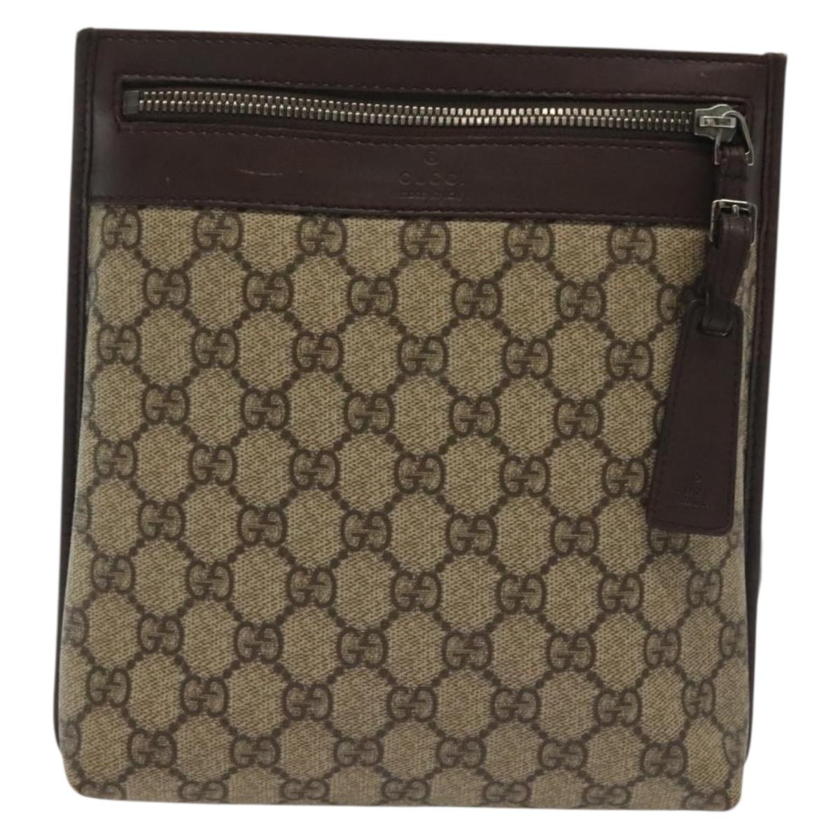 GUCCI GG Supreme Shoulder Bag PVC Beige Silver 92562 Auth 140791