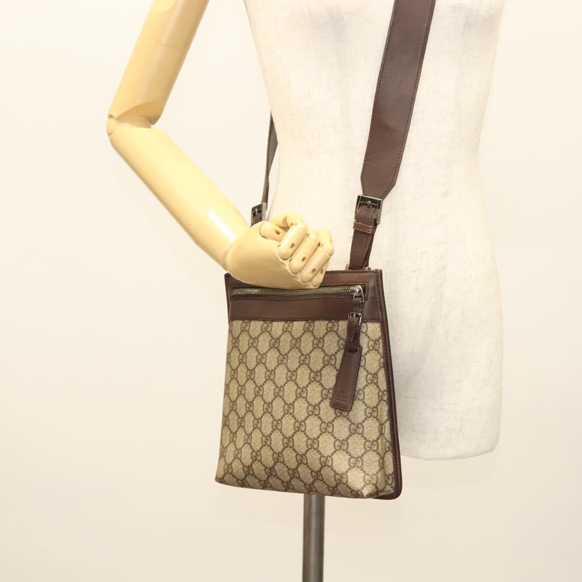 GUCCI GG Supreme Shoulder Bag PVC Beige Silver 92562 Auth 140791
