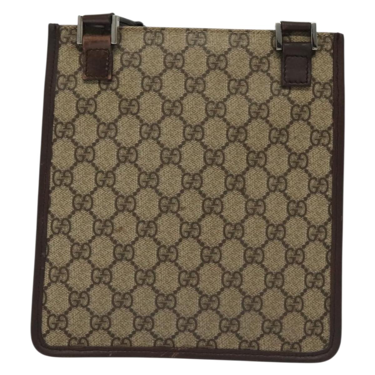 GUCCI GG Supreme Shoulder Bag PVC Beige Silver 92562 Auth 140791