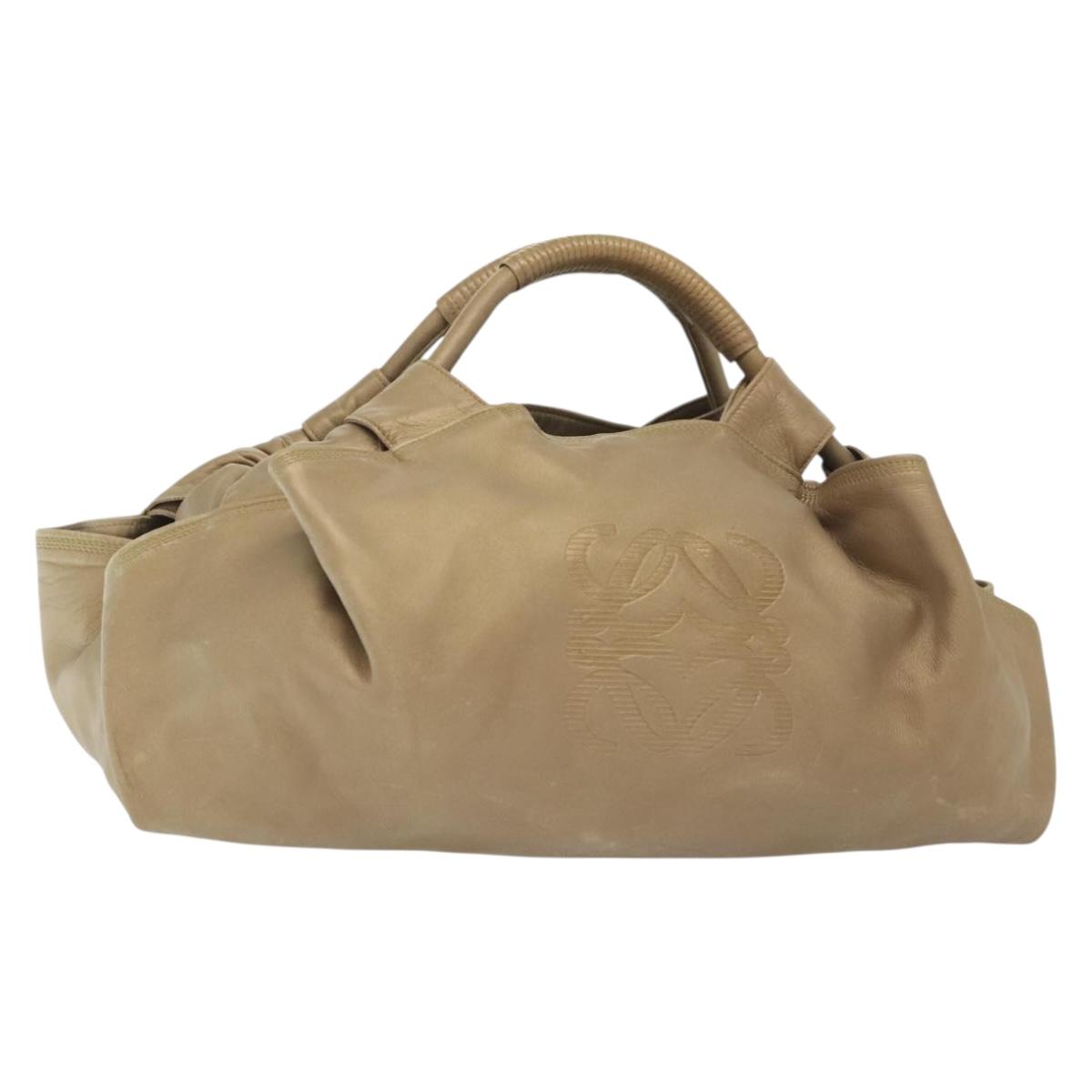 LOEWE Nappa Aire Hand Bag Leather Beige Gold Auth 140795