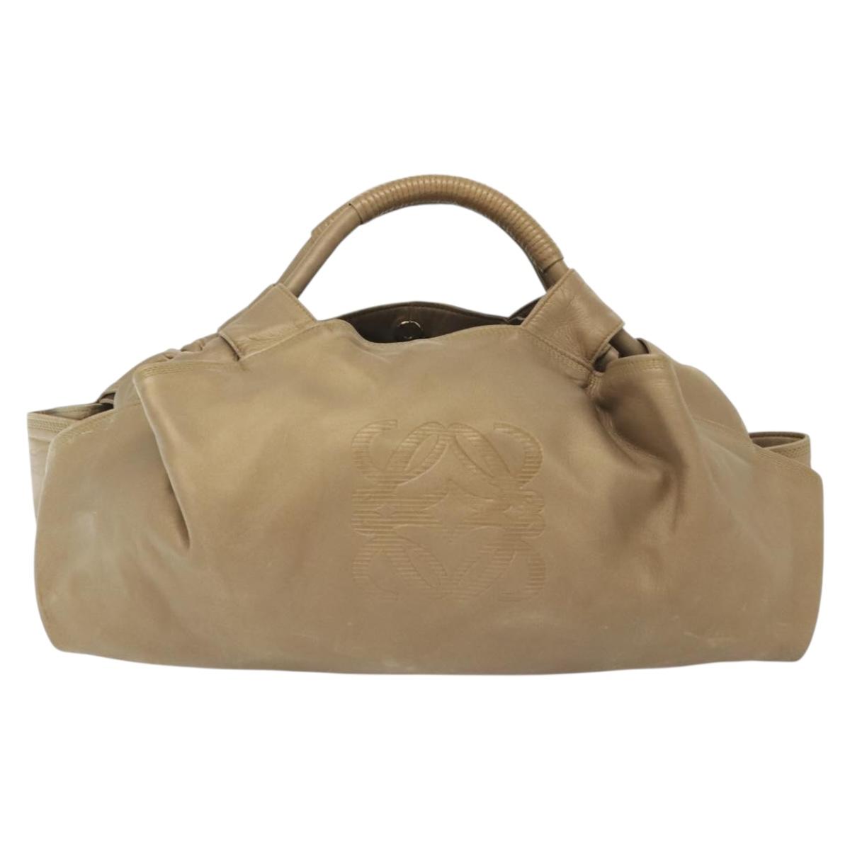 LOEWE Nappa Aire Hand Bag Leather Beige Gold Auth 140795