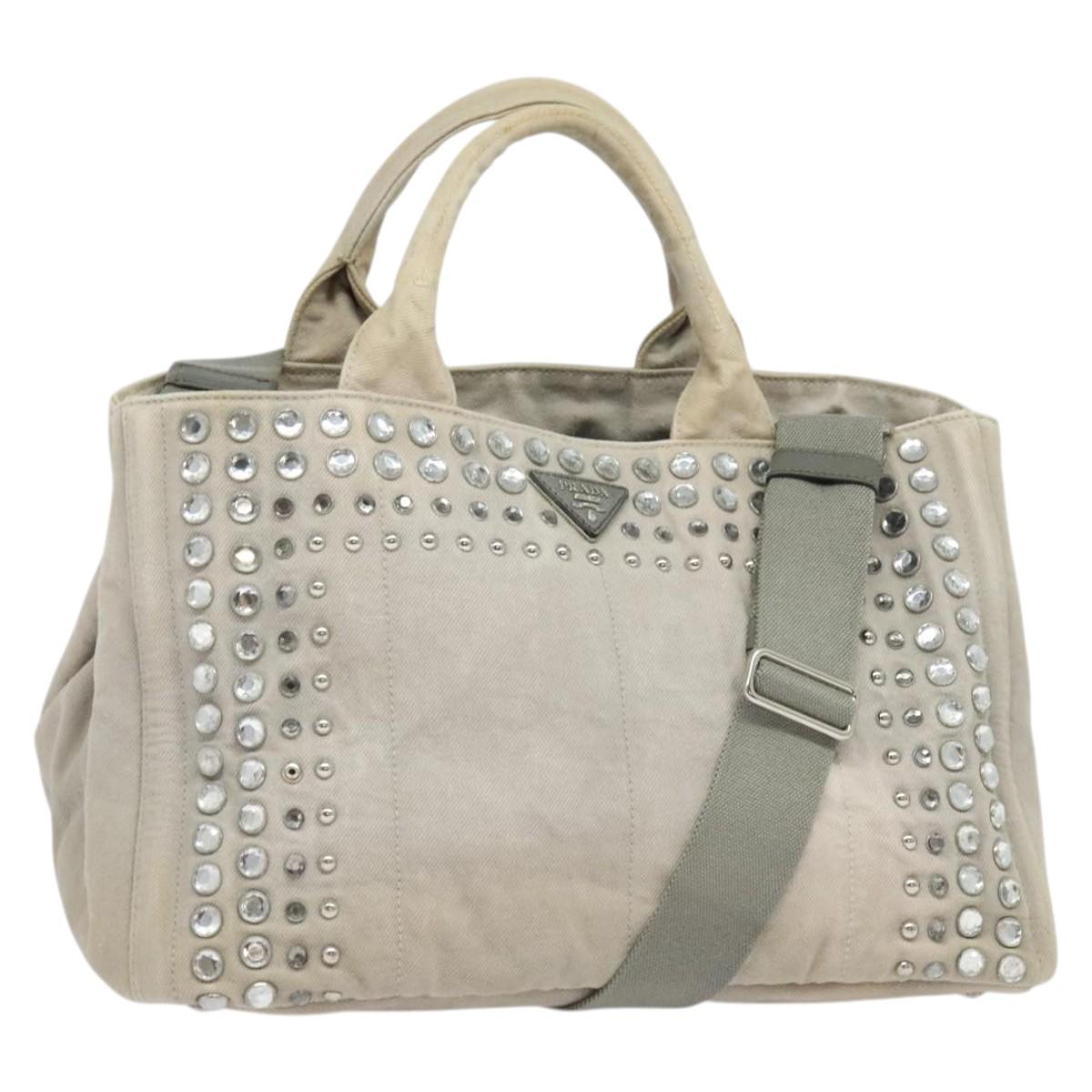 PRADA Bijoux Kanapa MM Tote Bag Canvas 2way Gray Auth 140797