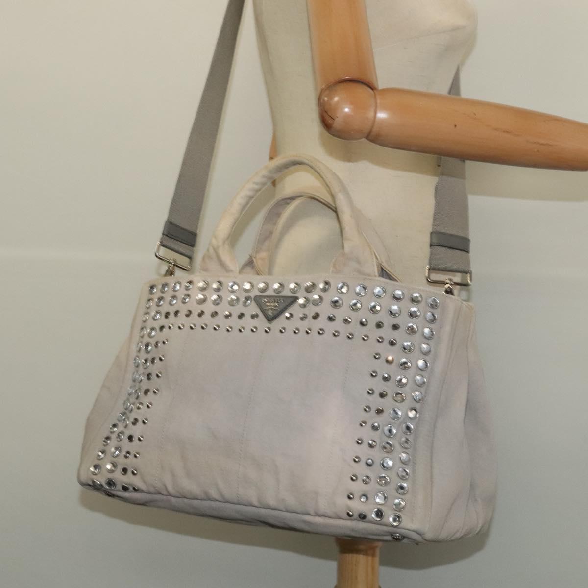 PRADA Bijoux Kanapa MM Tote Bag Canvas 2way Gray Auth 140797