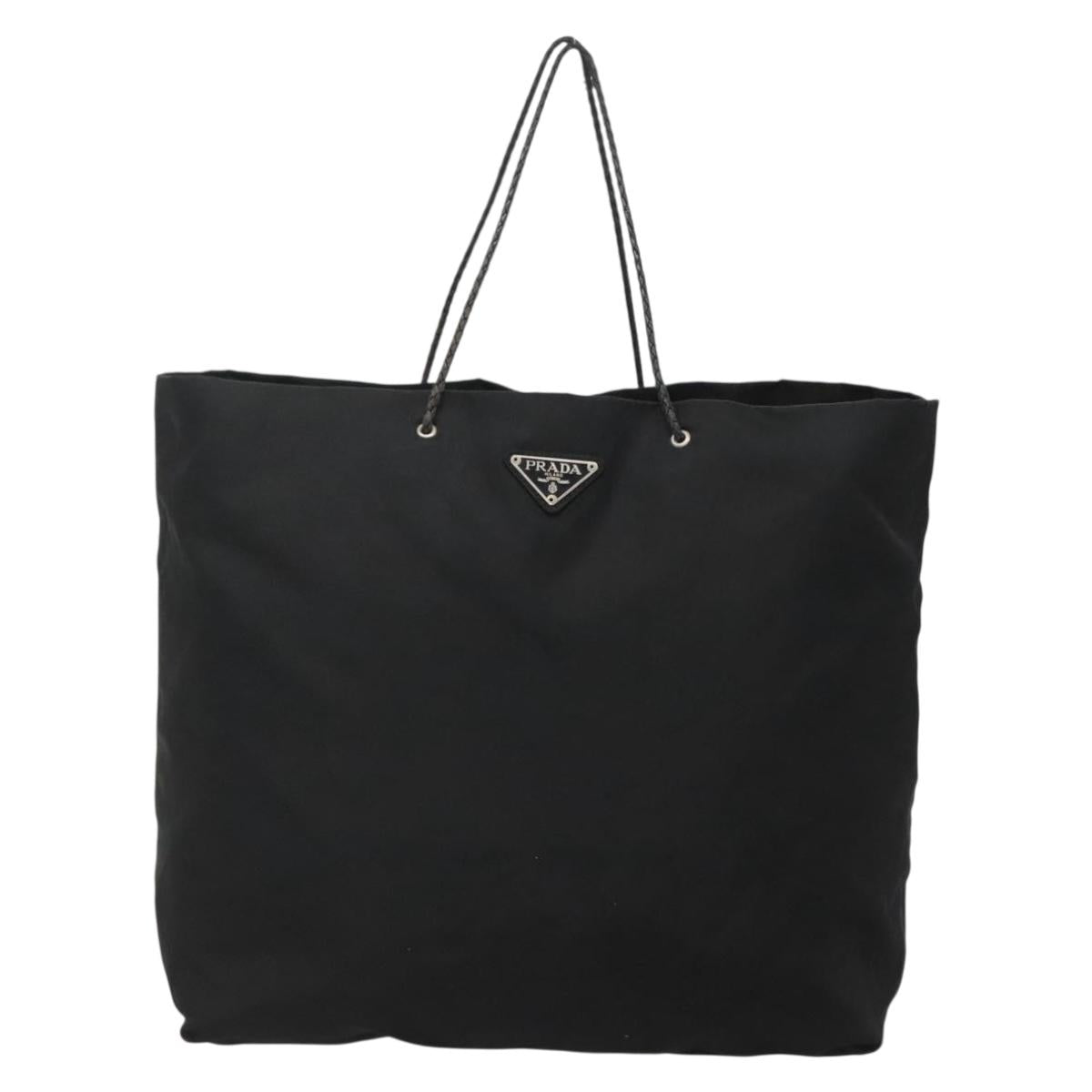PRADA Tote Bag Nylon Black Silver Auth 140799