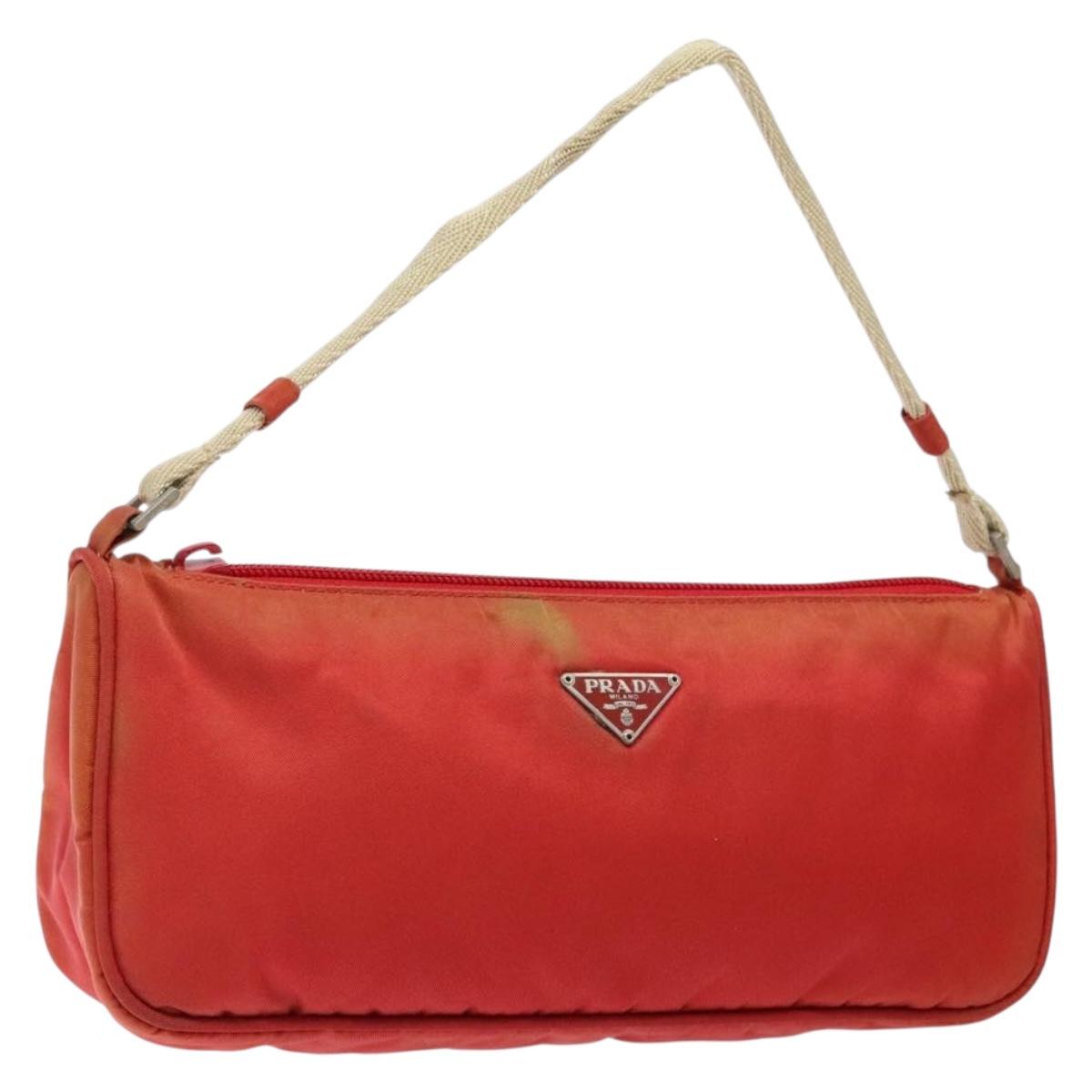 PRADA Accessory Pouch Nylon Red Silver Auth 140805