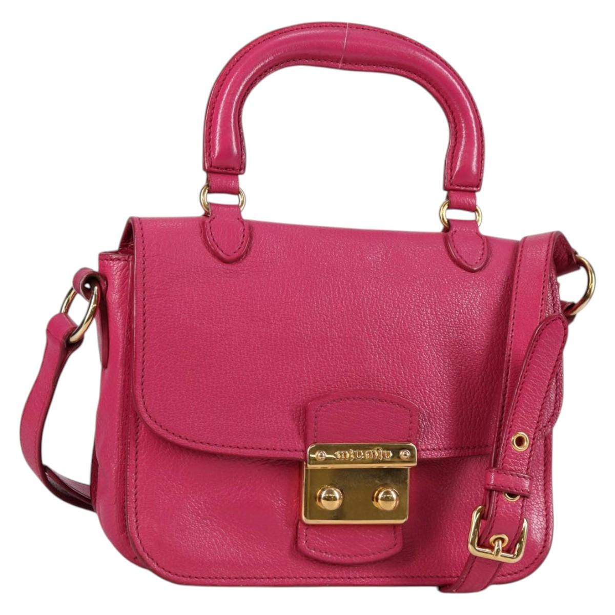Miu Miu Hand Bag Leather 2way Pink Gold Auth 140807V