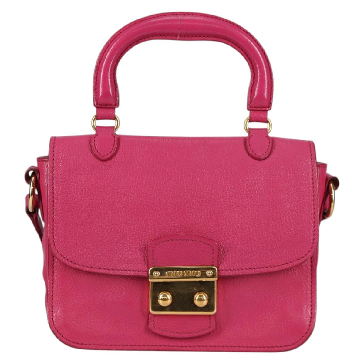 Miu Miu Hand Bag Leather 2way Pink Gold Auth 140807V