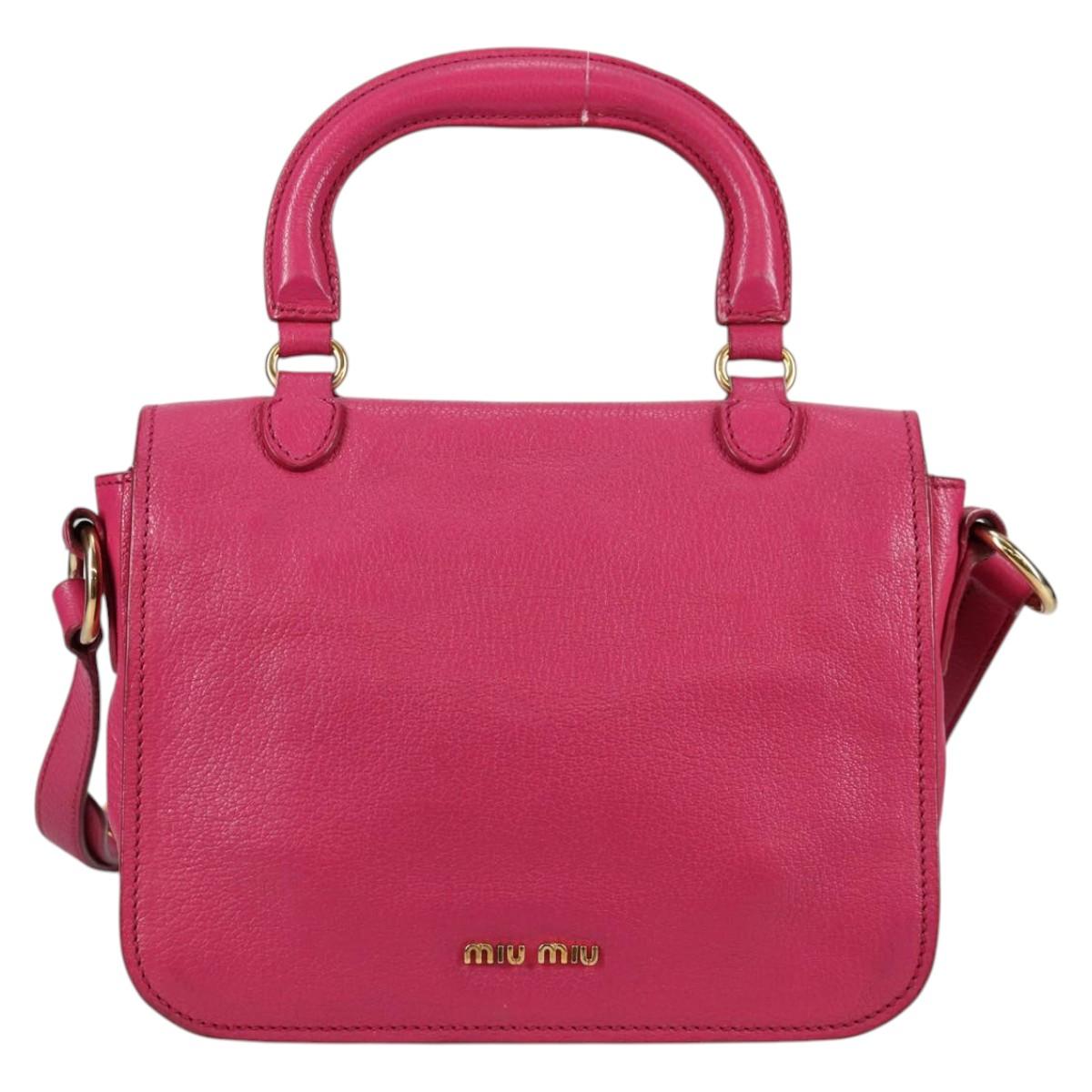Miu Miu Hand Bag Leather 2way Pink Gold Auth 140807V