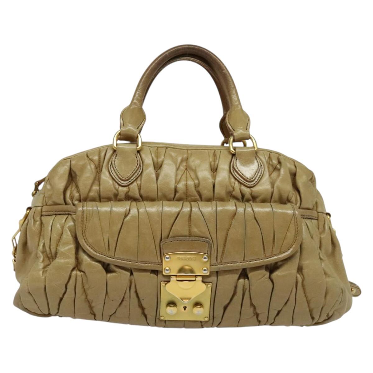 Miu Miu Hand Bag Leather 2way Beige Gold Auth 140809