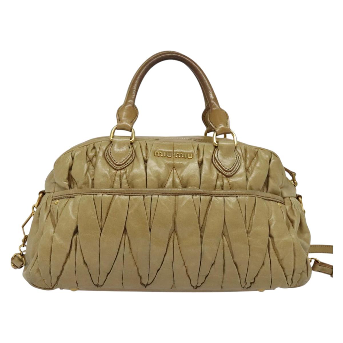 Miu Miu Hand Bag Leather 2way Beige Gold Auth 140809