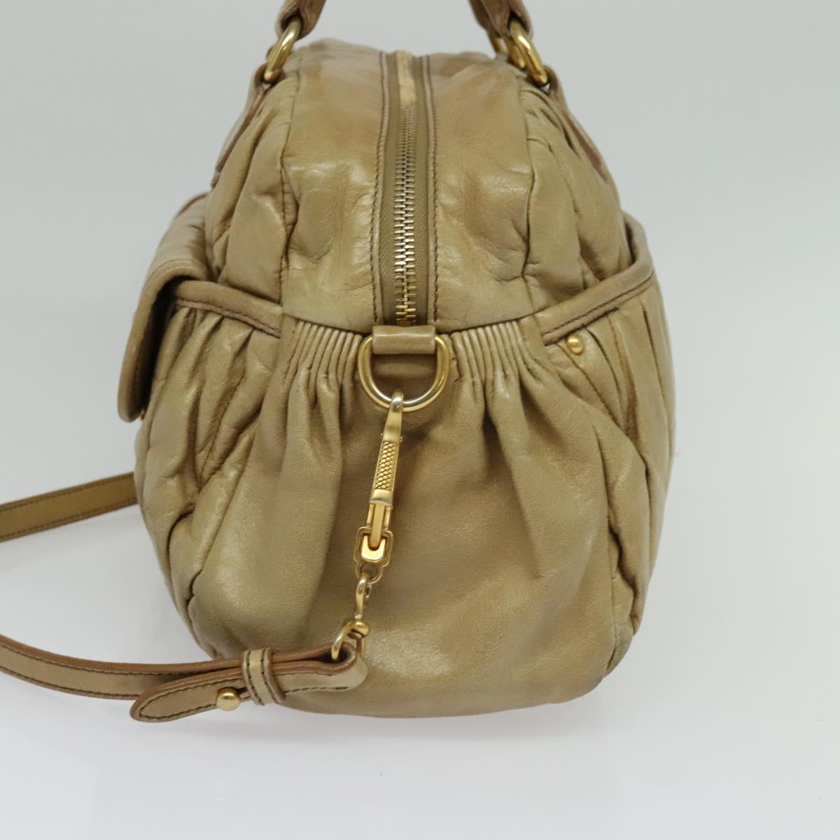 Miu Miu Hand Bag Leather 2way Beige Gold Auth 140809