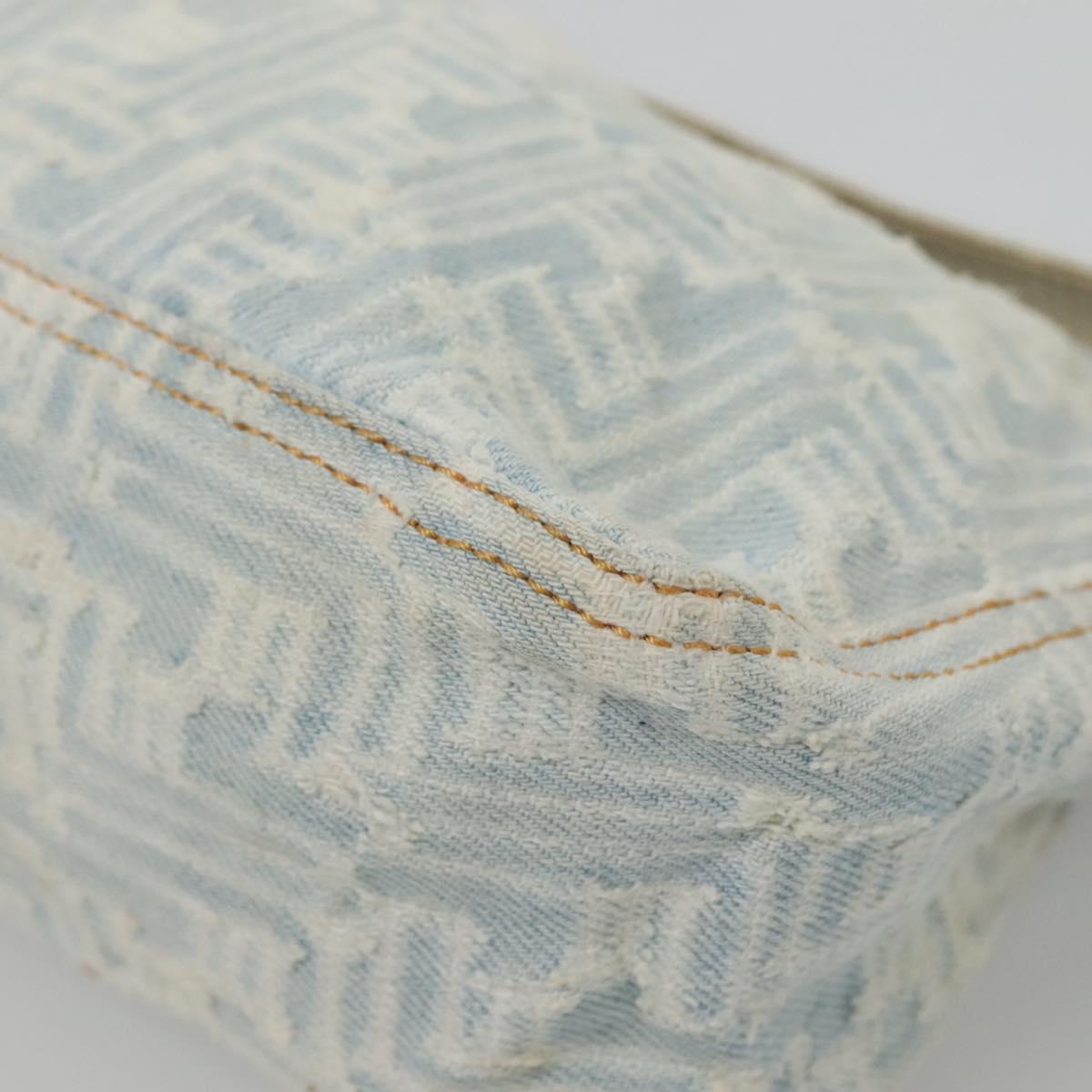 FENDI Zucca Canvas Shoulder Bag Denim Light Blue Gold Auth 140817