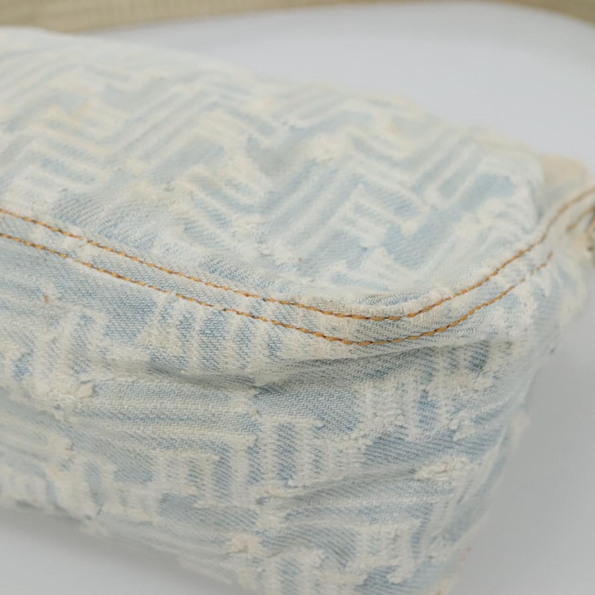 FENDI Zucca Canvas Shoulder Bag Denim Light Blue Gold Auth 140817