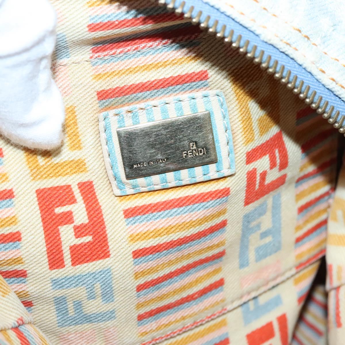 FENDI Zucca Canvas Shoulder Bag Denim Light Blue Gold Auth 140817