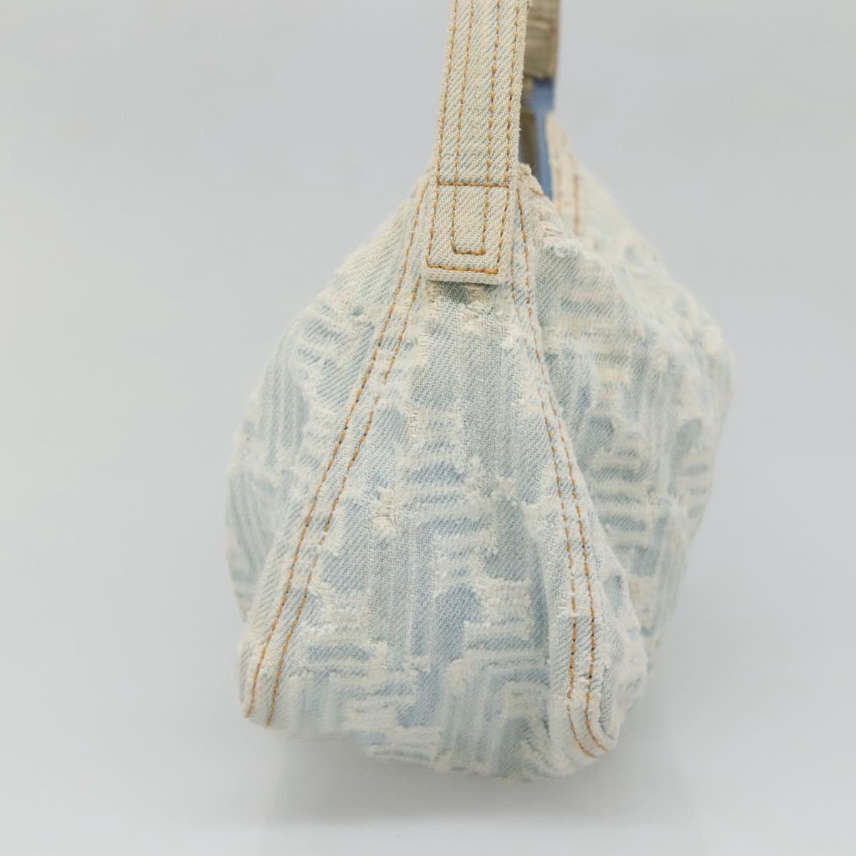 FENDI Zucca Canvas Shoulder Bag Denim Light Blue Gold Auth 140817