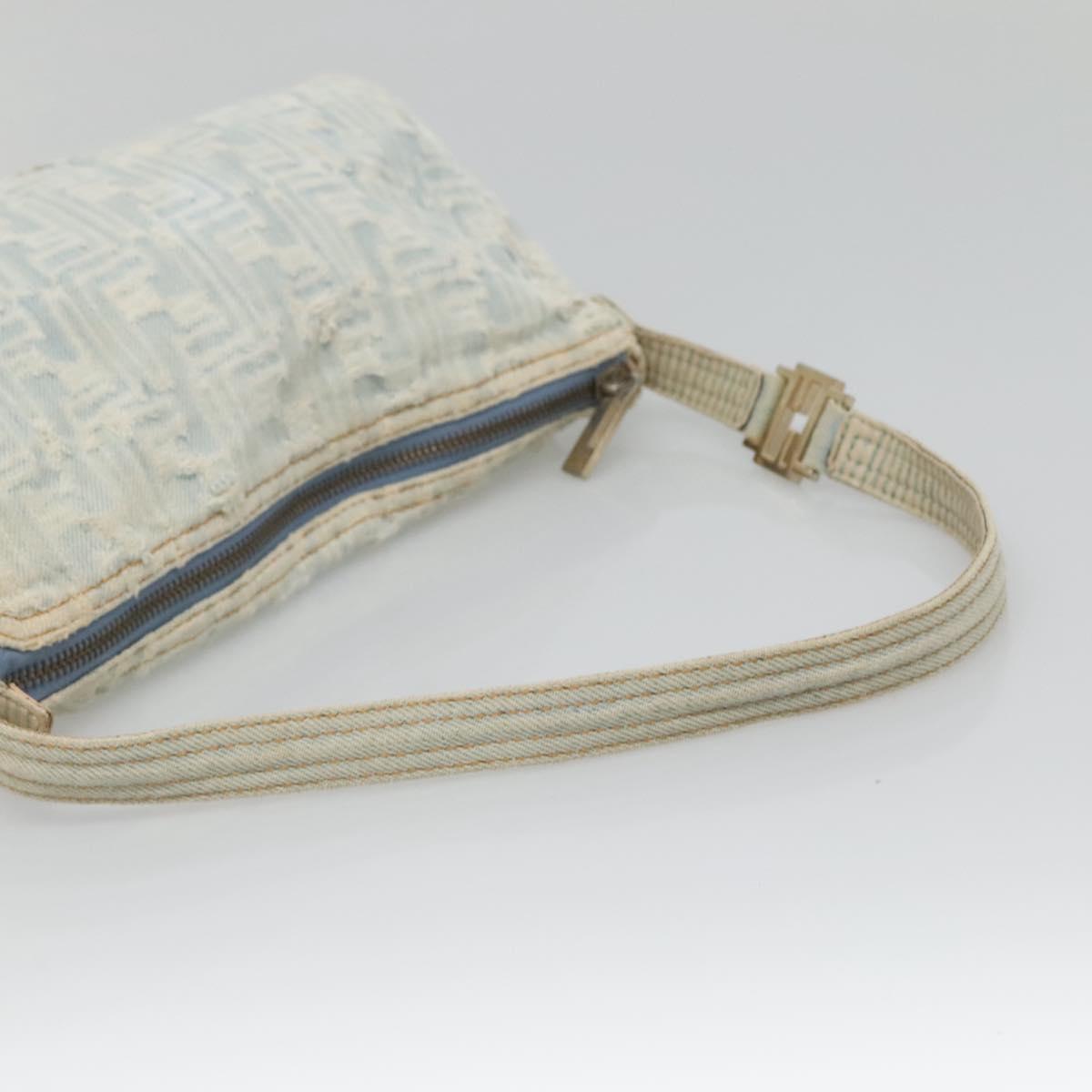 FENDI Zucca Canvas Shoulder Bag Denim Light Blue Gold Auth 140817