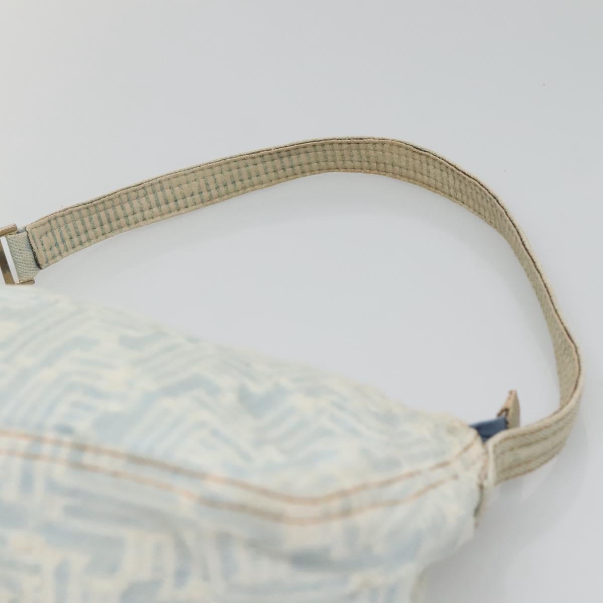 FENDI Zucca Canvas Shoulder Bag Denim Light Blue Gold Auth 140817