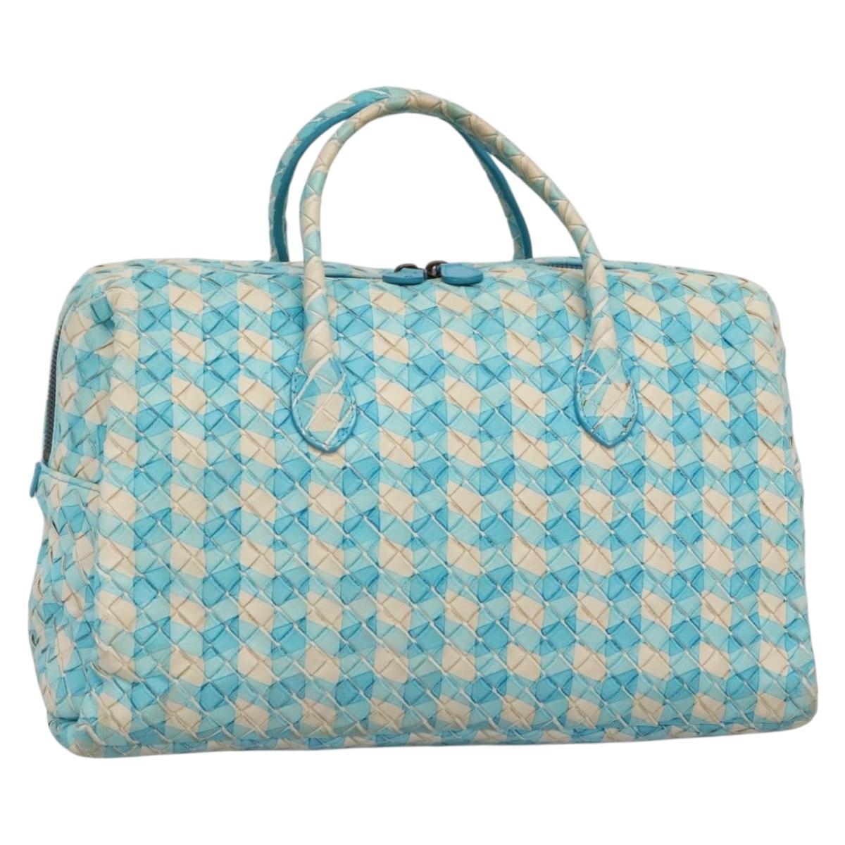 BOTTEGA VENETA INTRECCIATO Boston Bag Leather outlet Light Blue Auth 140819