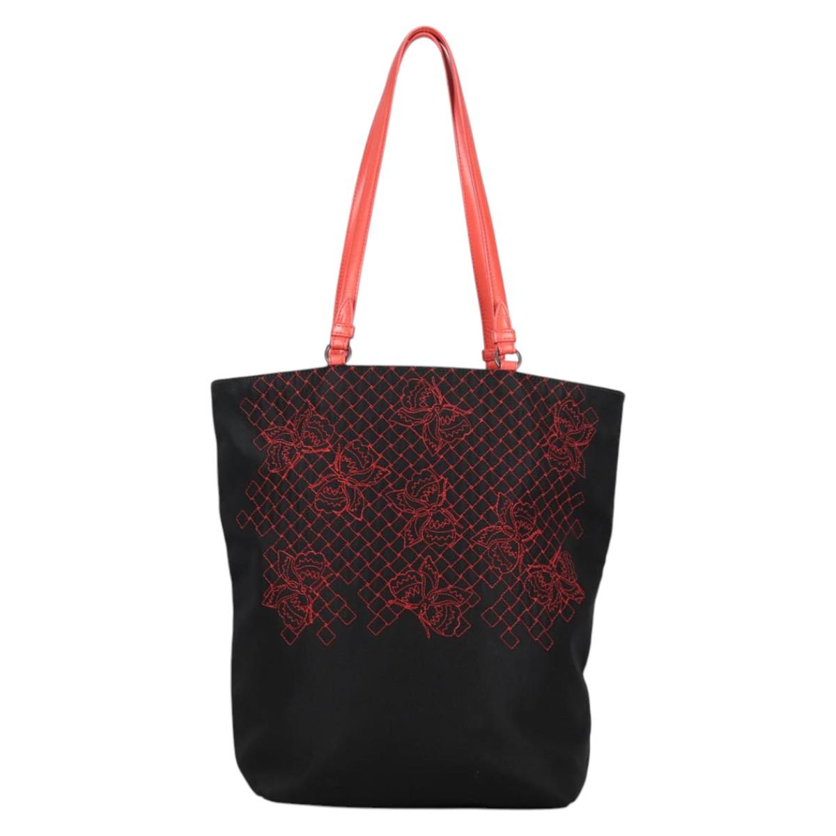 BOTTEGA VENETA Tote Bag Nylon Black Red Auth 140820V
