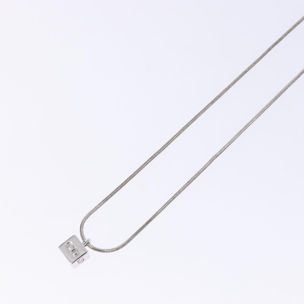 Christian Dior Cube Logo Necklace metal Silver Auth 140827